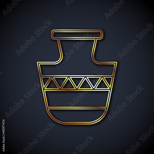 Gold line Ancient amphorae icon isolated on black background. Vector.
