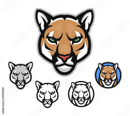 Cougar head emblem set. Vector illustration.