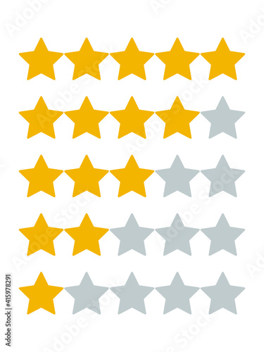 Stars yellow and gray isolated on white background. Rating for sites  hotels  travel packages  online stores  reviews. Vector graphics.