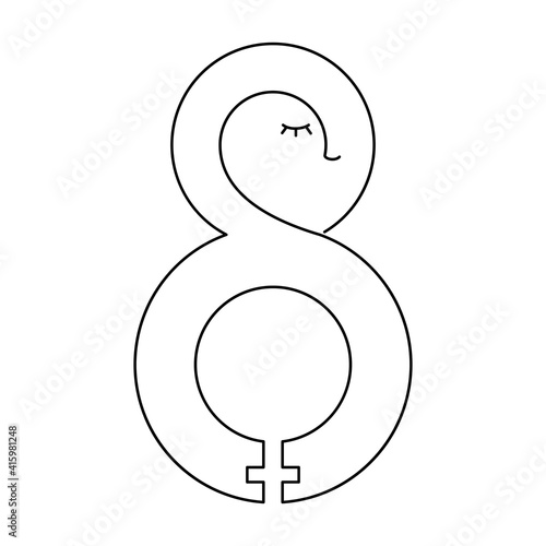 8 march, continuous line. Vector illustration, isolated on a white background.