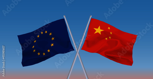 EUと中国の旗