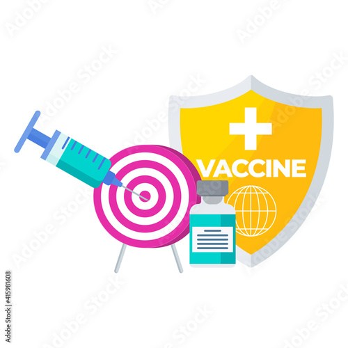 Syringe with dose of vaccine hits the center of the target.