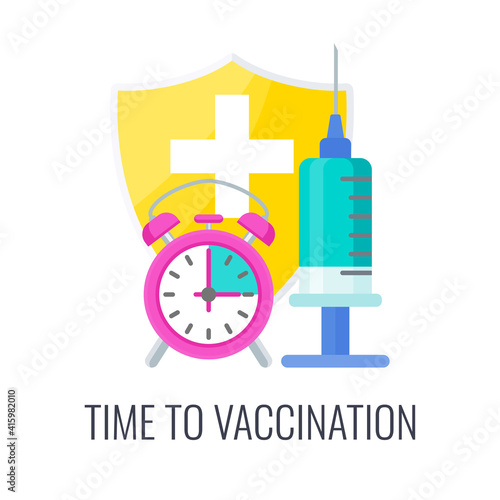 Time to Vaccination icon. Syringe and dose of vaccine.