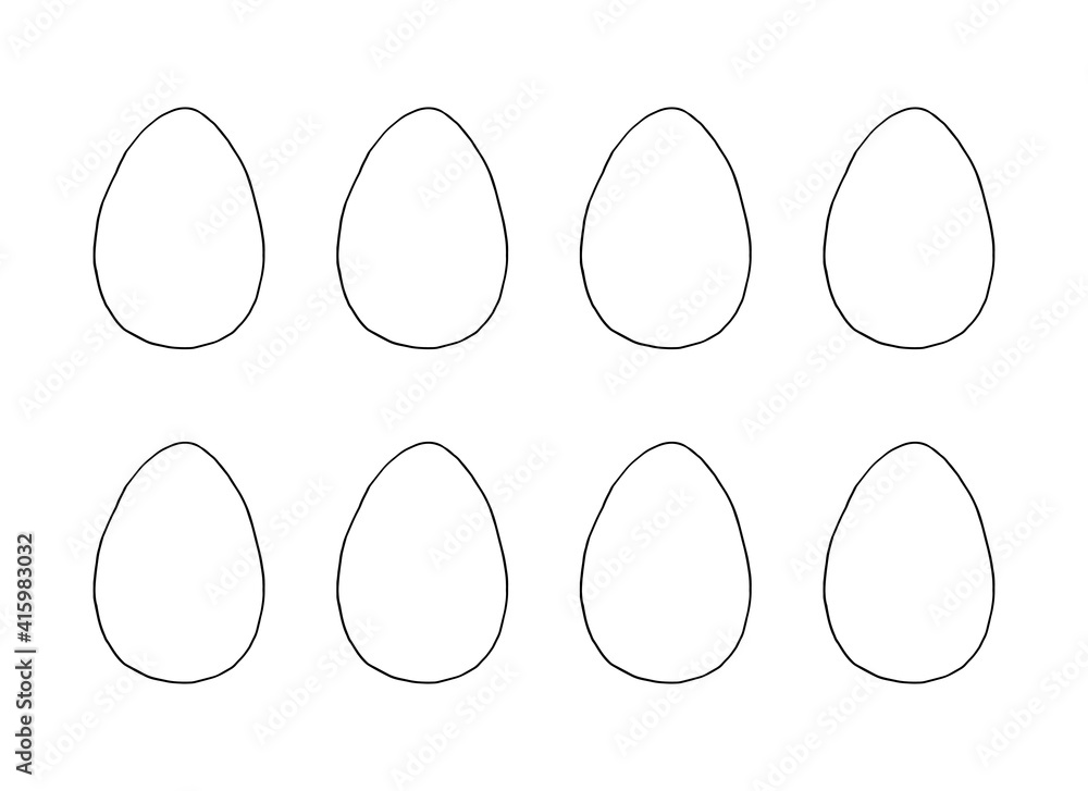 Set of contours and shapes of eggs for coloring at Easter. Vector template for creativity Set of contours and shapes of eggs for coloring at Easter. Vector template for creativity
