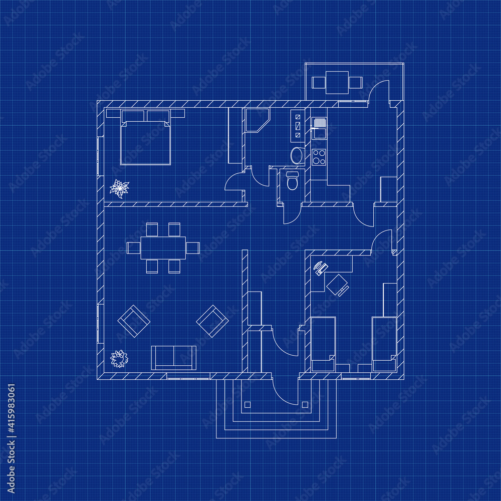 Blueprint floor plan of a modern apartment on graph paper.  Vector blueprint. Architectural background.