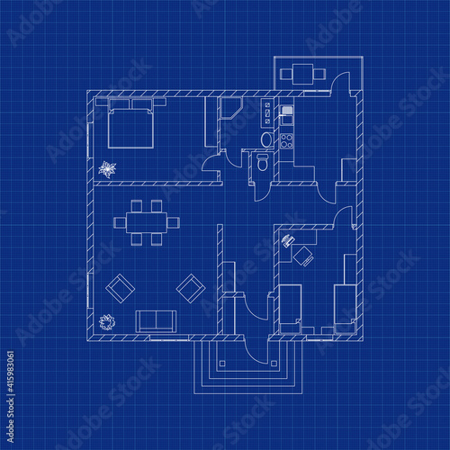 Blueprint floor plan of a modern apartment on graph paper. Vector blueprint. Architectural background.