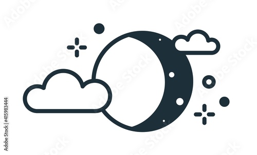 Lunar eclipse sign. Simple weather icon with half moon or waxing crescent wit...
