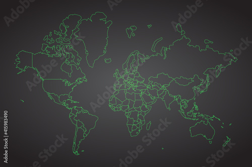 Abstract mesh line and point Scales on hexagon dark background with Map World. Wire frame 3D mesh polygonal network line, design sphere, dot and structure. Vector illustration eps 10. - Vector