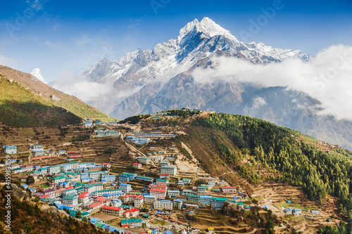 View on Namche Bazar, Khumbu district, Himalayas, Nepal photo