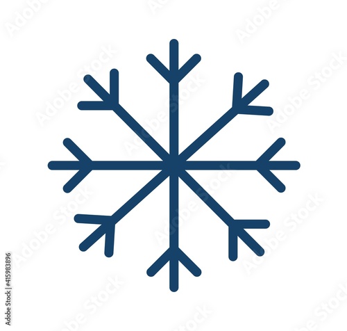 Simple icon of frost cold weather with snowflake. Abstract snow logo. Winter precipitation. Flat vector illustration in line art style isolated on white background