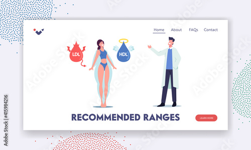 Hdl and Ldl Fats Landing Page Template. Doctor Explain to Female Patient about Good and Bad Cholesterol