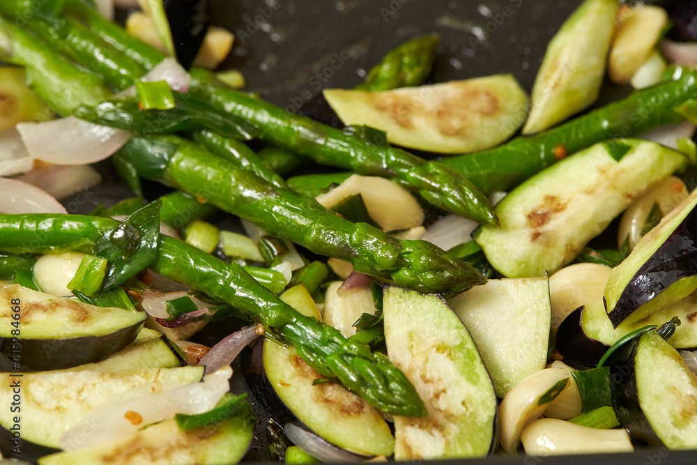 Stir-fried eggplant vegetables with asparagus Stir-fried eggplant vegetables with asparagus