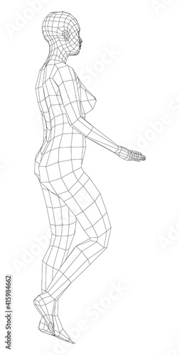 Wireframe walking woman. Vector