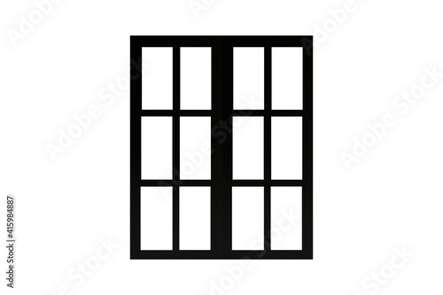 Vintage black painted wooden window frame isolated on a white background