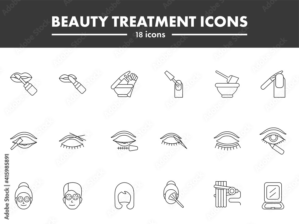 Set Of Beauty Treatment Icons In Linear Style. Set Of Beauty Treatment Icons In Linear Style.