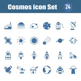 Blue And White Set of Cosmos Icon In Flat Style.