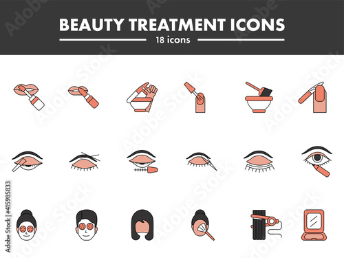 Set Of Beauty Treatment Icons Or Symbol In Grey And Red Color.