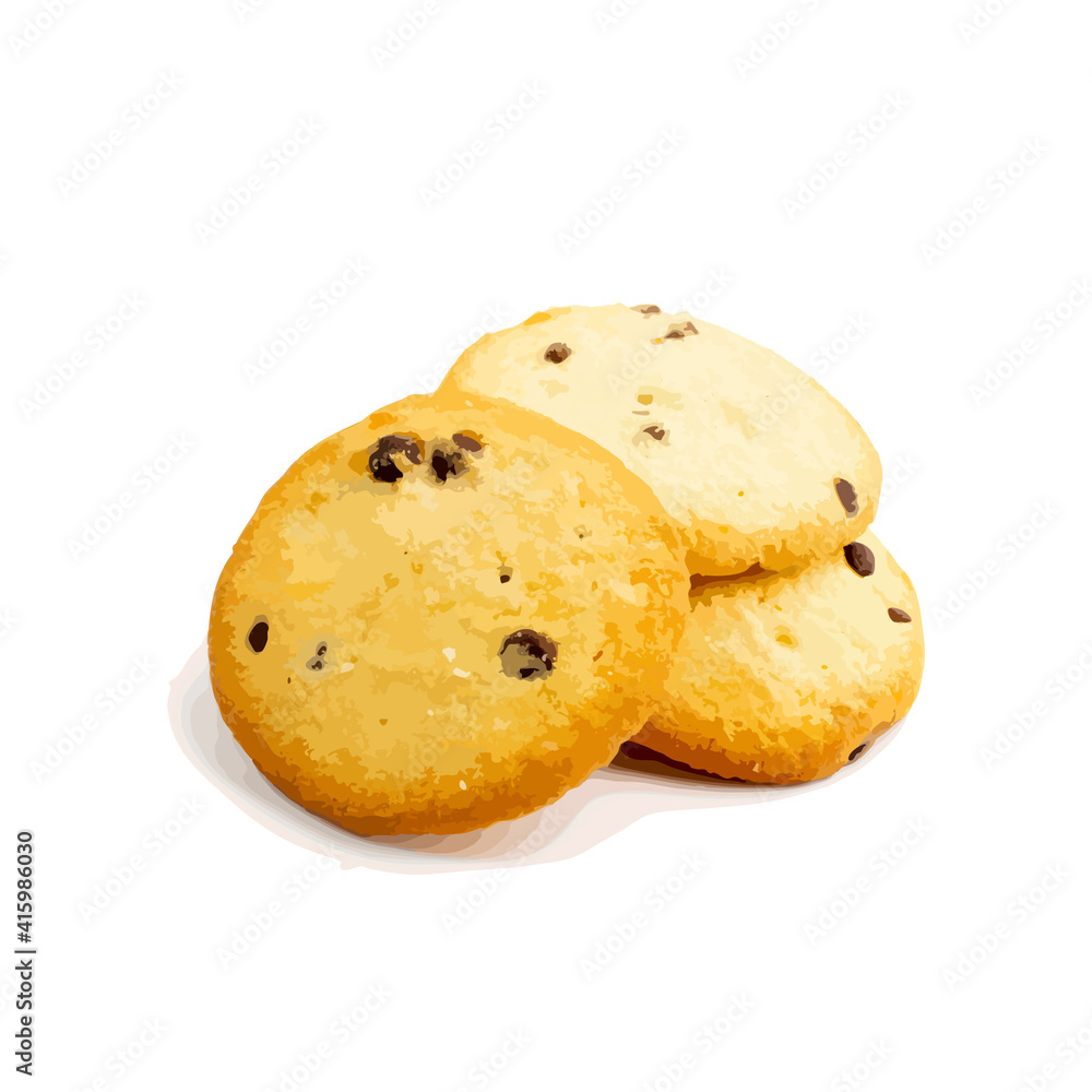 Chocolate Chip Biscuits Isolated, Golden Butter Cookies Chocolate Chip Biscuits Isolated, Golden Butter Cookies