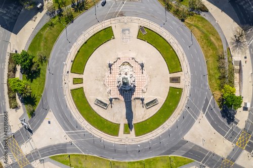 Aerial view of Marquês de Pombal Square in Lisboa, Portugal.