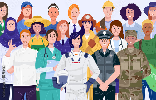 International women's day. Group of women with various occupations. Vector
