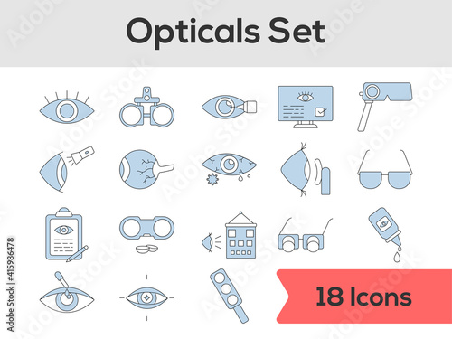 Opticals Icons Set In Blue And White Color.