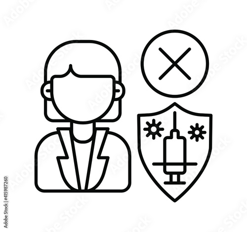 line icon, vaccination, refusal to vaccinate