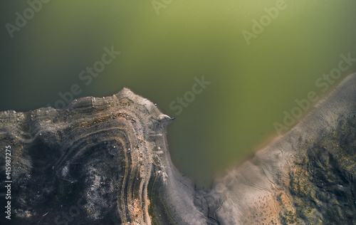 Aerial view of the Lake Mignano, a water reservoir near Vernasca, Emilia-Romagna, Italy. photo