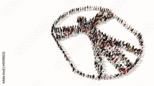 Photos Concept or conceptual large gathering  of people forming an image of the vitruvius man on white background