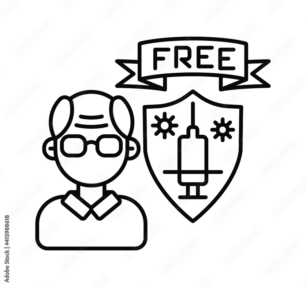 line icon, vaccination, free vaccine for retirees line icon, vaccination, free vaccine for retirees