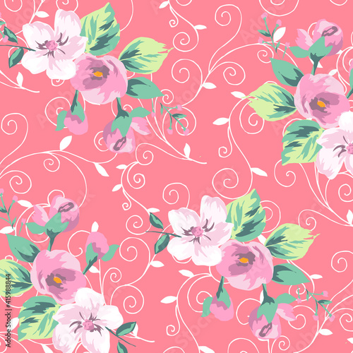 Flower background.  Liberty style. fabric, covers, manufacturing, wallpapers, print, gift wrap.