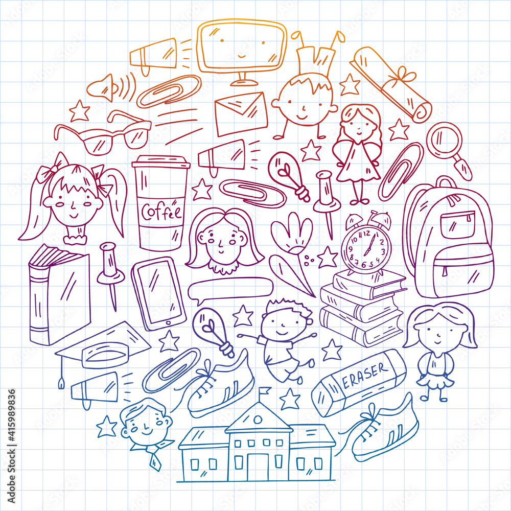 Vector pattern with school icons. Internet education, e-learning. Digital technology. Vector pattern with school icons. Internet education, e-learning. Digital technology.