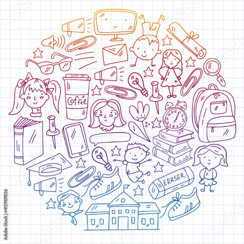 Vector pattern with school icons. Internet education  e-learning. Digital technology.