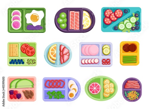Balanced nourishment dividing sandwiches ingredient on plate. Menu assortment for health care and healthy eating, diet nutrition with vitamin food vector illustration isolated on white background