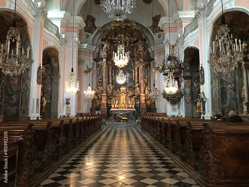 фотографія Graz, Austria - November 9, 2018:  Inside of Barmherzigenkirche, a Roman Catholic church was designed by the famous Graz architect Johann Stengg