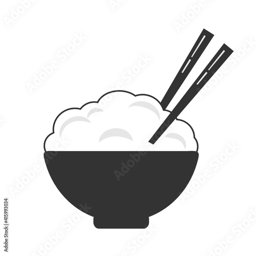 Rice bowl with chopsticks icon isolated on white background vector illustration. Restaurant menu design.