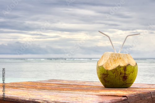 Indonesian coconuts, a tonic, exotic drink. Coconut.