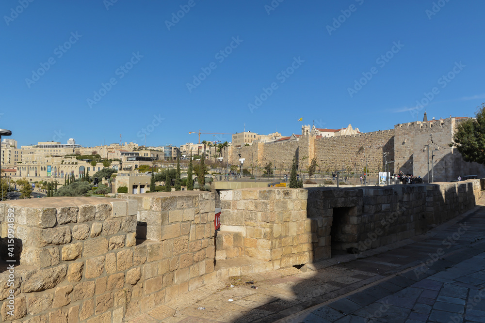 Western wall of the Old City of Jerusalem. Western wall of the Old City of Jerusalem.