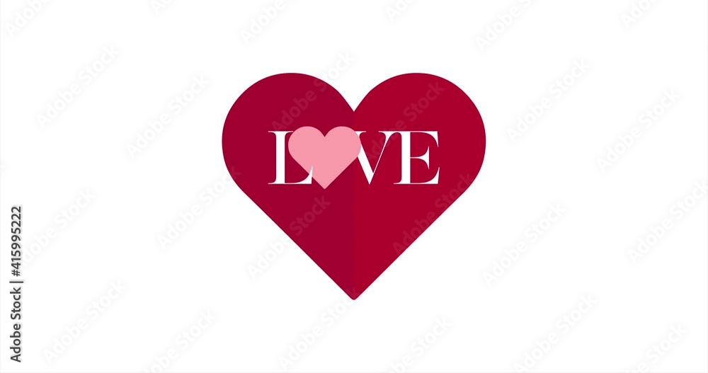 LOVE typography text with a pink heart that opens. Beating heart on white background for Valentines day concept. The 14th of February. LOVE typography text with a pink heart that opens. Beating heart on white background for Valentines day concept. The 14th of February.