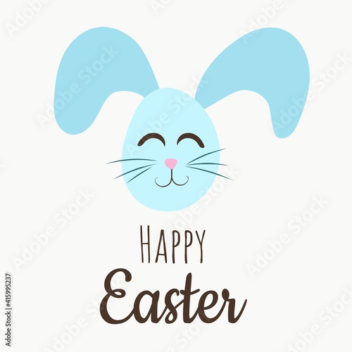 Happy Easter with bunny head flat illustration
