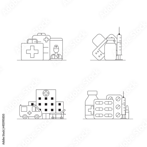First medical aid concept medical icons set in trendy line style isolated on white background for web applications and mobile concepts. Vector illustration
