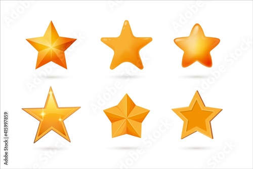 Star shape for award, rating, vote and success insignia set. Glossy feedback, shining prize or golden quality ranking symbol different form vector illustration isolated on white background