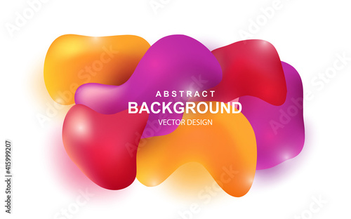 Colorful abstract background with realistic 3d objects. Bright red, orange and purple glossy elements. Modern liquid design vector illustration. Art realism, dynamic wallpaper with 3d geometric shapes