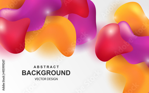 Colorful abstract background with multicolored 3d objects. Shiny red, orange and purple realistic elements. Trendy liquid design vector illustration. Art realism, dynamic banner with 3d gradient shape