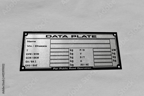 empty aluminium trailer data plate for public road operation to be engraved