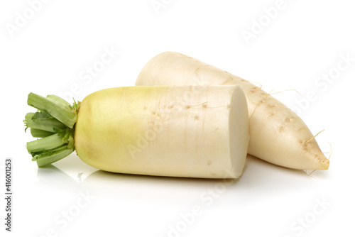 White radish on white background  photo