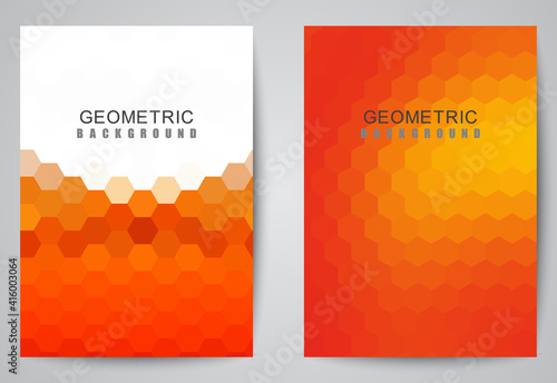 Set summer banners abstract blurred orange yellow background with polygon. Spring, nature, overcast.