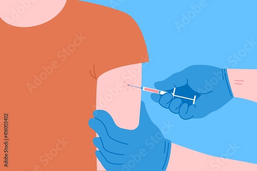 Vaccination concept for immunity health. Vaccine anti Covid-19. Doctors makes an injection of anti virus vaccine to pacient in hospital. Healthcare, coronavirus, prevention and immunize.
