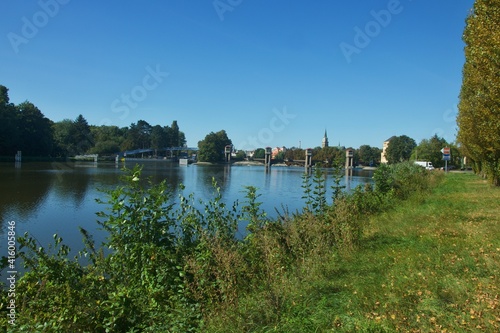 Czech Republic - view of the lock on the river Elbe in the town of Nymburk