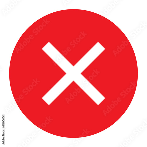 Wrong mark button in red circle icon on white background vector.