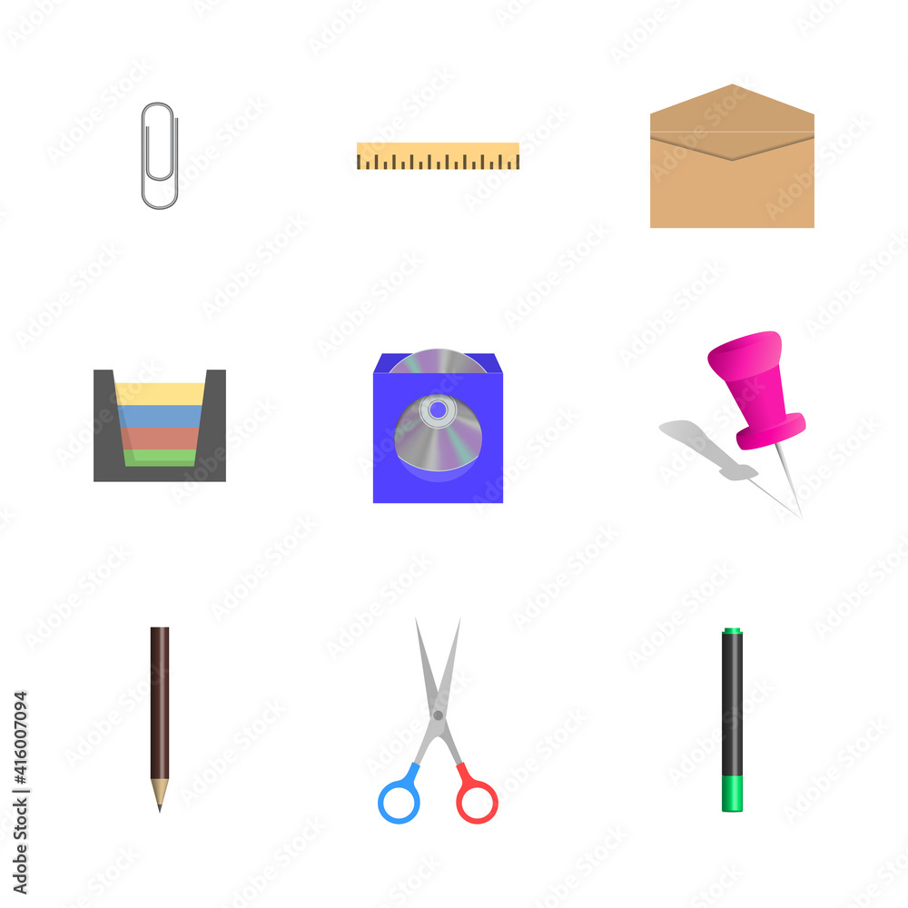 Set of icons office and school, vector illustration. Set of icons office and school, vector illustration.